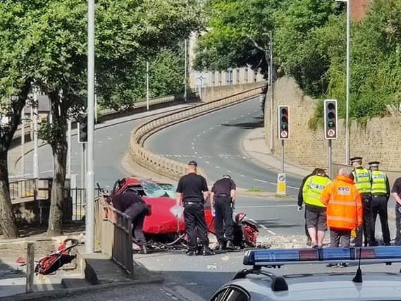 The scene of the crash in Brighouse town centre