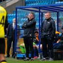 Actions from FC Halifax Town v Harrogate Town, FA Cup match at the Shay. Pictured is Pete Wild (right) and assistant boss Chris Millington