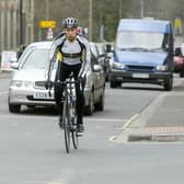 A cyclist in on Stainland Road, West Vale
