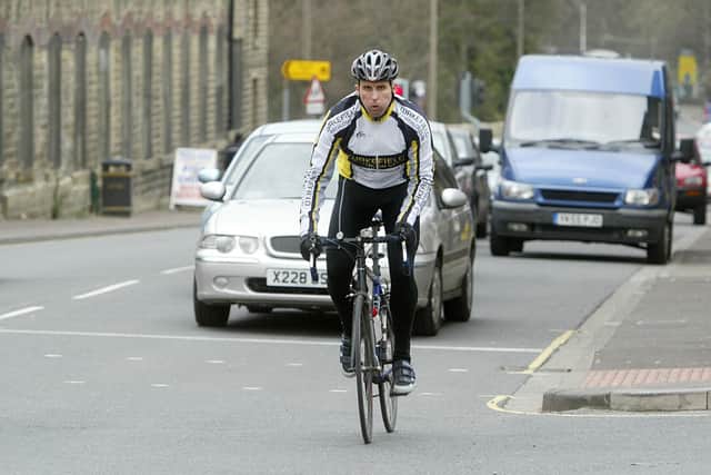 A cyclist in on Stainland Road, West Vale
