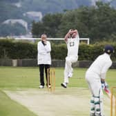 Cricket - SBCI v Bradshaw. Alex Schofield bowls for SBCI