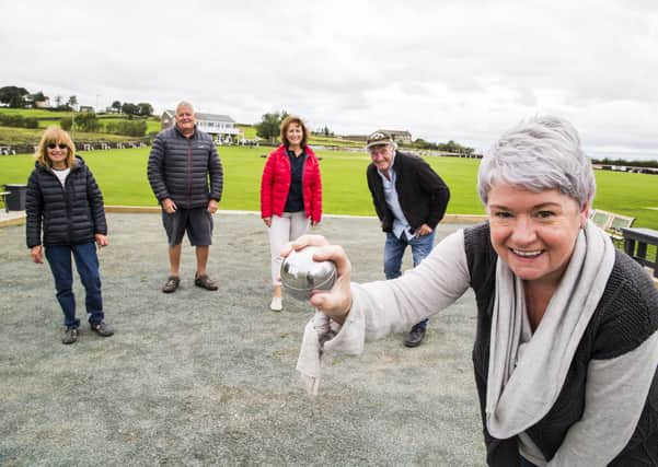 New petanque pitch at Stones Cricket Club. From the left, Bash Shaw, Martyn Bury, Lorainne McLaren, Peter McDonnell and Kate Turner.