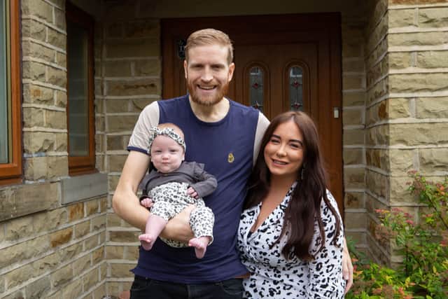 Rebecca and Nathan Brearley, with baby Belle, who was born premature in January 2020