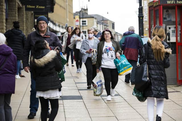 Shoppers on Market Street, Halifax after easing of coronavirus lockdown restrictions.