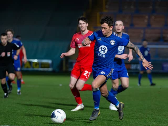 Actions from FC Halifax Town v Chesterfield, at The Shay, Halifax. Pictured is Danny Williams