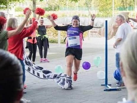 Cheers for Bethan as she crosses the finish line of her virtual Great North Run