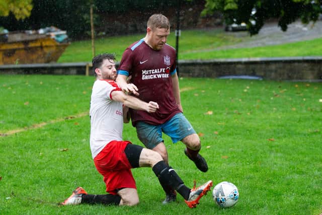 Actions from Hebden Royd Red Star v Sowerby Bridge, football, at White Lee, Mytholmroyd