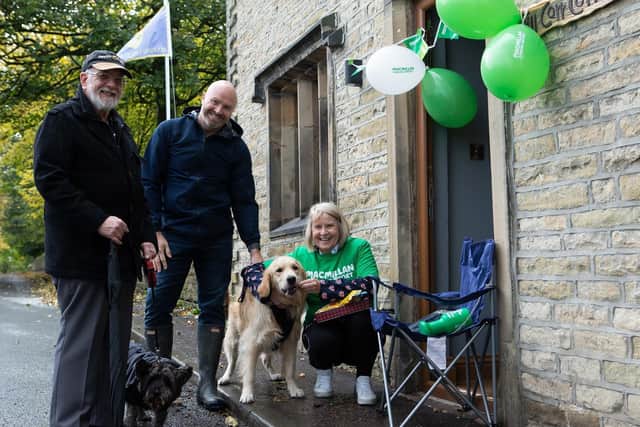 Gabrielle Butterfield, of Lightcliffe, has raised over £400 for Macmillan Cancer Trust. Pitured with Graham Leighton, Barker, Robert Hill and Oscar