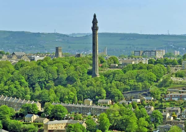 5 June 2015.......  Aerial shot of Pye Nest area and Wainhouse Tower in Halifax West Yorkshire. Picture by Tony Johnson