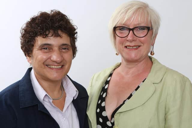Hattie Hasan, left, with Mica May, right, are both working to help increase the number of tradeswomen in the UK and beyond.