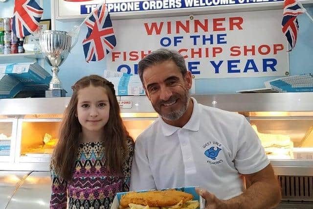 Zoe Bedford with Mark Kosanovic, owner of West Vale Fisheries