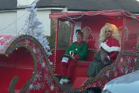 The sleigh was pulled by a car driven by Rotarian Glyn Eyles. Picture: Elland Rotary Club.