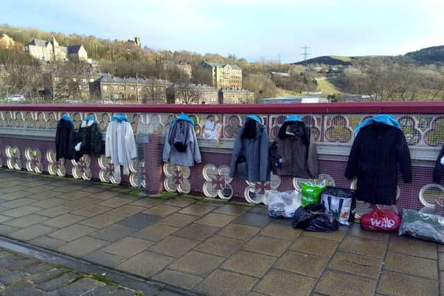 Coats and jackets along North Bridge for people to collect if they are in desperate need of clothing this winter