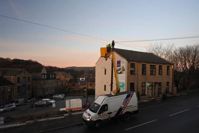 Engineers removing the pole at Saddleworth Road, Greetland, in December. Photo: Peter Smith