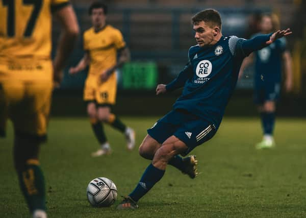 FC Halifax Town v Hartlepool at The Shay, December 19, 2020. Photo: Marcus Branston. Billy Chadwick