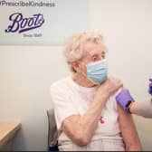 Brenda Clegg receiving her vaccination