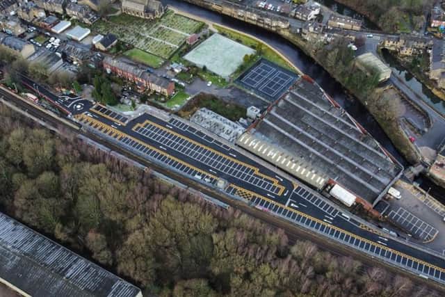 Aerial view of the new car park at Mytholmroyd train station