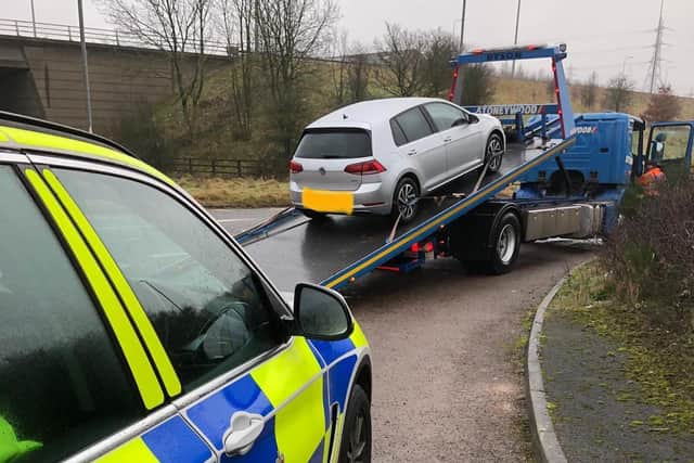 The seized car at junction 24 of the M62 at Ainley Top