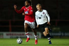 Maidenhead's top scorer Sam Barratt (right) in action against Wrexham earlier this season. (Photo by Lewis Storey/Getty Images)