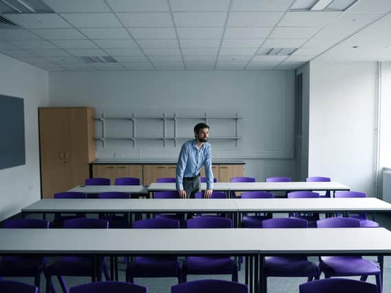 Coun Adam Wilkinson in one of the class rooms at the Trinity Sixth Form Academy in Halifax town centre.