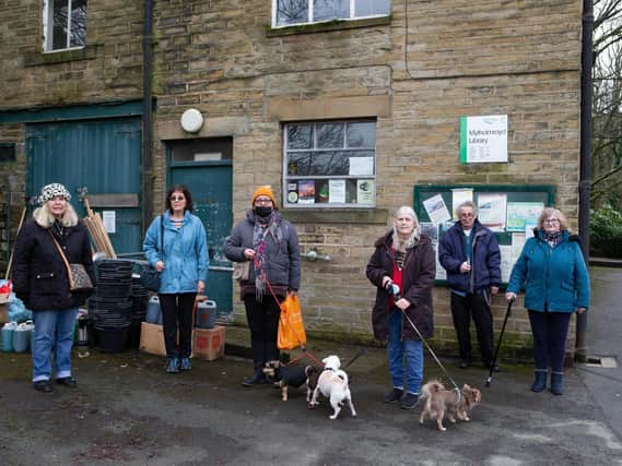 Sarah Crowley, chair of Mytholmroyd Ladies Circle, with friends, campaigning for new public toilets  in the village