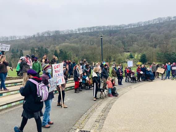 More than 100 people march to protect right to protest in Todmorden. Picture: Beth Whittaker.