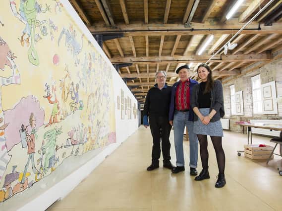 Quentin Blake exhibition at The Artworks, Halifax in 2017. Directors, from the left, Peter Stanyer, John Ross and Lauren Iredale.