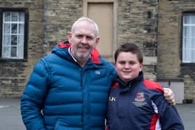 Henry Collett with dad Jools. Henry saved his  life with CPR learnt at Hipperholme Grammar School