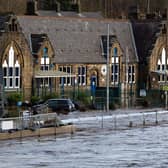 Burnley Road School, during flooding in Mytholmroyd