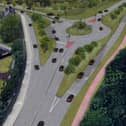 An artist’s impression of how the Cooper Bridge roundabout near Huddersfield could look after a major remodelling designed to cut congestion at the notorious bottleneck. (Image: Kirklees Council)