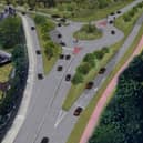 An artist’s impression of how the Cooper Bridge roundabout near Huddersfield could look after a major remodelling designed to cut congestion at the notorious bottleneck. (Image: Kirklees Council)