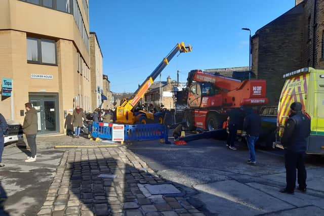 The Marvel film crew on the edge of Halifax town centre today