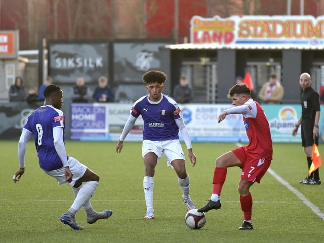 Goalscorer Brad Plant on the ball for Boro