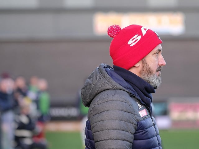 Scarborough Athletic boss Jono Greening watches the action in the home win against Grantham Town