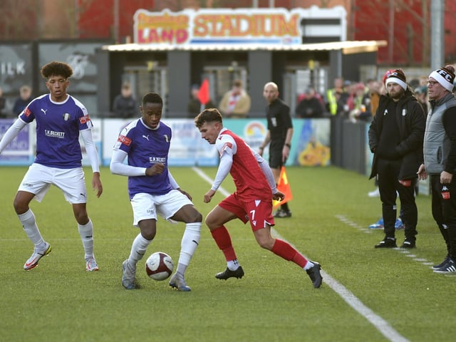 Brad Plant on the ball for Scarborough Athletic