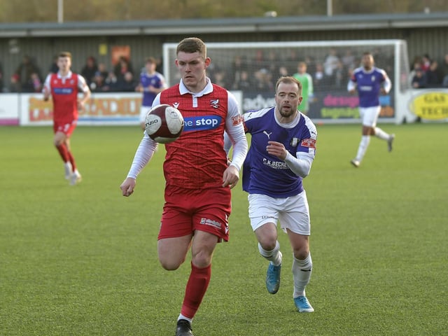 Boro defender Bailey Gooda brings the ball out