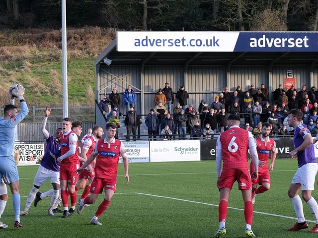 Boro keeper Ryan Whitley claims the ball
