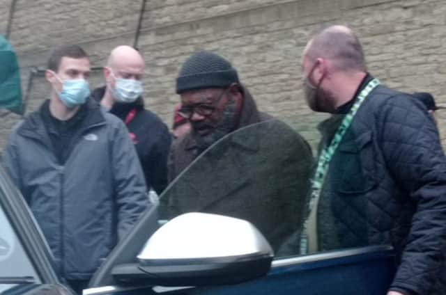 Samuel L Jackson gets into a car outside The Piece Hall yesterday. Photo by Carolina Anduray.