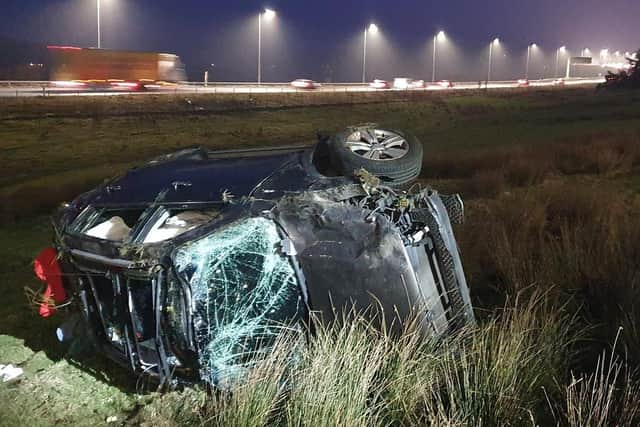 West Yorkshire Police shared pictures of the crash off the M62 at Rishworth