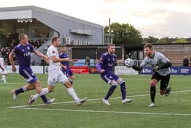 Action during the Vanarama National League match between Bromley and Halifax at Hayes Lane, Bromley, England on 30th October 2021 Photo by Edmund Boyden.