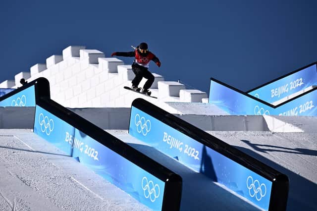 Britain's Katie Ormerod competes in the snowboard women's slopestyle qualification run. Picture: Marco Bertorello/AFP via Getty Images