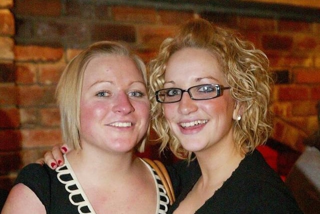 Amy and Sally on a night out in Sowerby Bridge back in 2008.