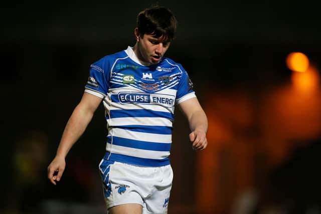 Halifax Panthers try scorer James Saltonstall in the 9-8 defeat to Widnes Vikings. Picture: Ed Sykes/SWpix.com.