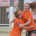 Ellie White, right, made a goal-scoring return for Brighouse last weekend. Picture: Ray Spencer