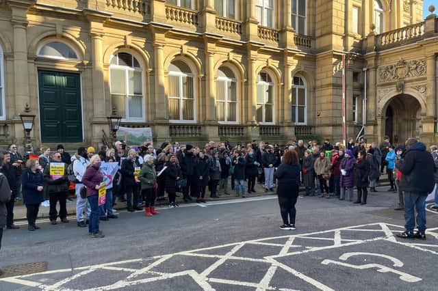 The protest outside the town hall