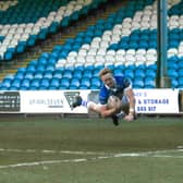 Lachlan Walmsley scores for Panthers in last week's Betfred Challenge Cup loss to Featherstone Rovers. Picture: Simon Hall