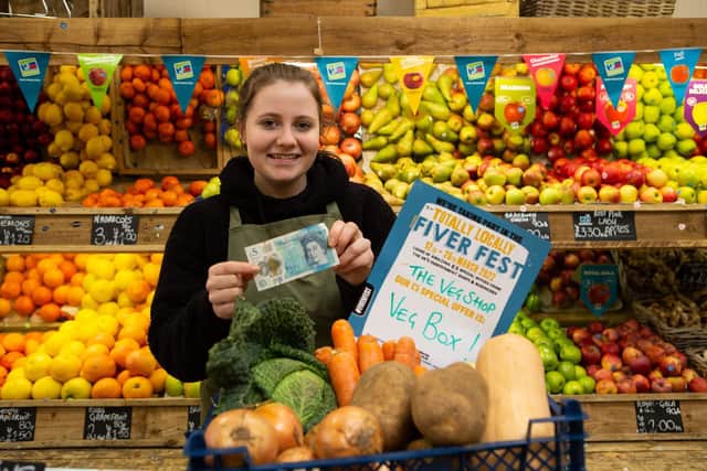 Launching the Totally Locally Fiver Fest is Kat Field at The Veg Shop, Brighouse