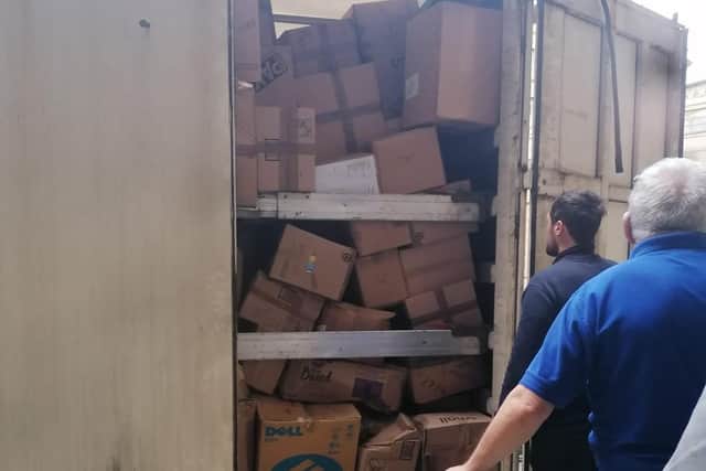 More than 1,000 boxes were packed up on the lorry which left Dean Clough in Halifax yesterday