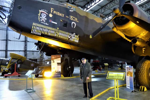 Under the huge Halifax bomber at the aircraft museum