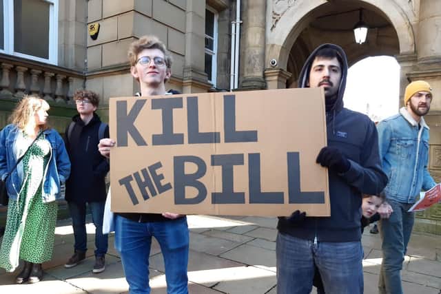 Campaigners at last month's protest against the Nationality and Borders Bill in Halifax
